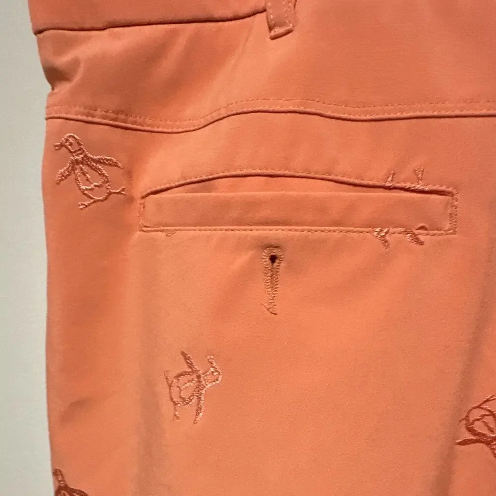Original Penguin Men’s Orange Chino Shorts Embroidered Stretch Pockets 9
